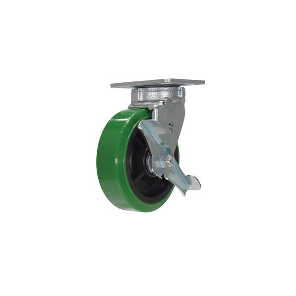 Green High-Tech Non-Marking Swivel With Brake Polyurethane 6x2 Caster